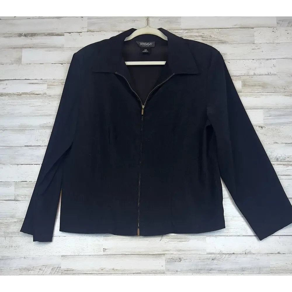 Briggs New York Women's Zip Up Jacket Shirt Blazer Sz 12 Black Faux Suede